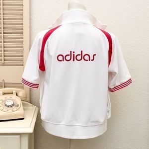 ADIDAS White & Pink Sporty Velour short Sleeve Zip Sweat Jacket, Small